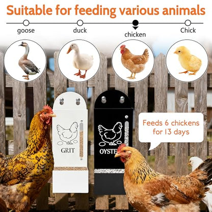 2Pack Chicken Grit and Oyster Shell Feeder, Poultry Feeder with Visual Window, No-Mess Weatherproof, Metal Hanging Gravity Chicken Feeder, Chicken Coop Accessories (Combo-Black/White) - color: Combo-Black/White