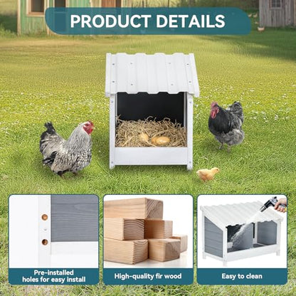 PETSFIT 1 Hole Chicken Nesting Box-All Weather PVC Roof, Natural Wood Design with Privacy Back Panel for Hens-Wall Mounted or Floor Use in Coops, Farms, Backyards,Easy to Assemble and Clean - size: 1 Holes