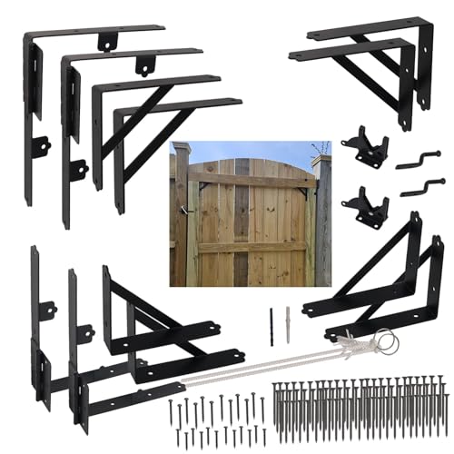 Anti Sag Fence Gate Kit Heavy Duty Gate Corner Brace Bracket, Gate Hardware Kit with Latch and Hinges for Wooden Fences, Driveway Gates, Shed Doors, Corral Gates, Wood Windows（2 Set） - style: 2 Set