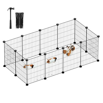 SONGMICS Pet Playpen, Small Animal Cage, Pet Fence with Cable Ties, DIY Metal Enclosure for Guinea Pigs, Hamsters, Rabbits, Hedgehogs, Black ULPI001B01 - color: Black, size: 48.4"L x 24.8"W x 16.1"H, style: 12 Panels