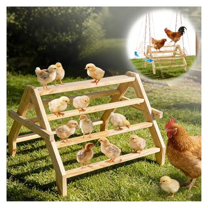 17" Extra Long Chicken Perch, 3-in-1 Chicken Roosting Bars with Swing, Natural Pine Wood Chicken Roost, Chicken Coop Accessory for Hens, Chicks, Parrots & Other Birds