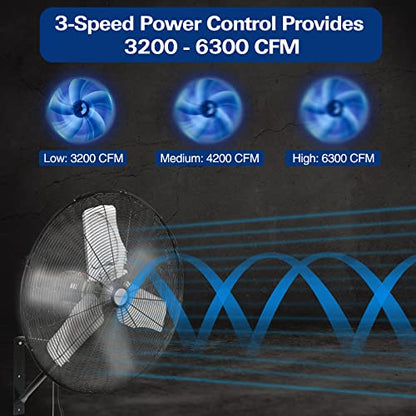 BILT HARD 6500 CFM 24in. High Velocity Industrial Wall Mounted Fan, 3-Speed Oscillating Heavy Duty Air Circulator for Commercial Use, Garage, Warehouse, Factory and Jobsite, 2 Pack - size: 24 in.