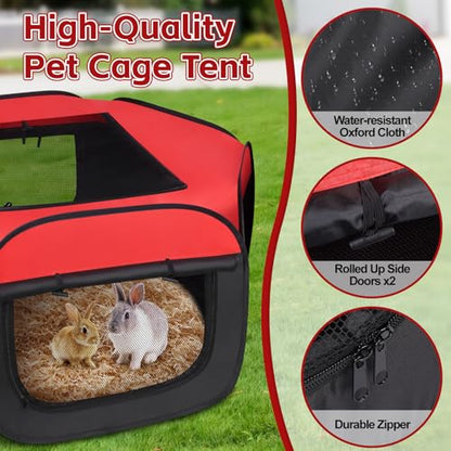 Small Animals Playpen, 2 Pcs Removable Pop-up Chicken Brooder Box with Cover & Zippers, Breathable Foldable Dog Cat Playen Chicken Run Coop Indoor Outdoor for Chick, Rabbits, Kittens, Puppies