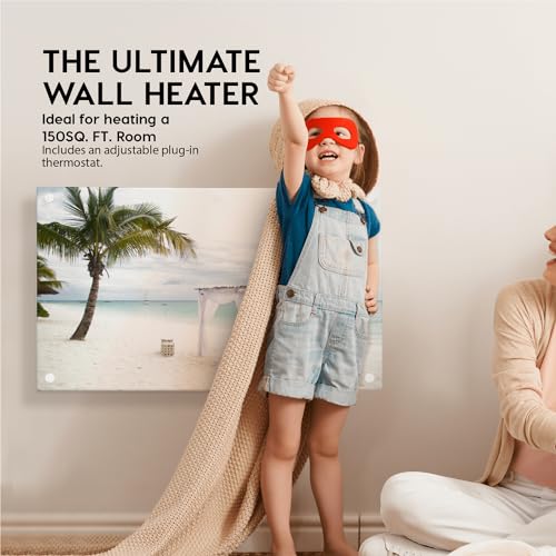 EconoHome Wall Mount Space Heater Panel - with Thermostat - 600 Watt Convection Heater - Ideal for 200 Sq Ft Room - 120V Electric Heater - color: Beach Wedding