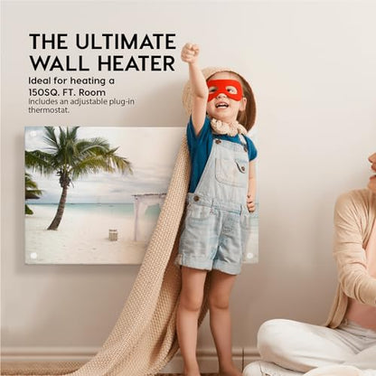 EconoHome Wall Mount Space Heater Panel - with Thermostat - 600 Watt Convection Heater - Ideal for 200 Sq Ft Room - 120V Electric Heater - color: Beach Wedding