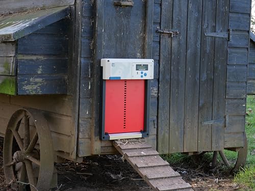 Automatic Chicken Coop Door Opener, ChickenGuard One in All 4 Colours, Timer/Light Sensing, Winter Mode, Auto-Stop & Predator Proof, 3 Power Options, Solar, Battery or Electric (Red + Batteries) - color: Red