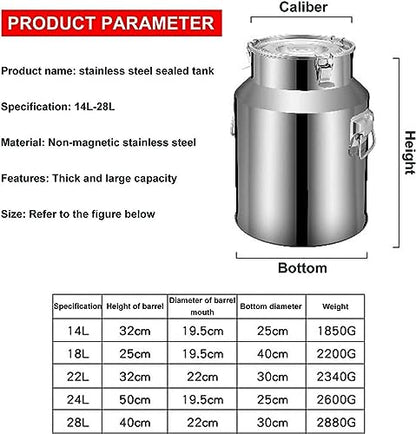 Food Grade Stainless Steel Jar for Storage Milk Transport Can Bucket Wine Pail Barrel with Sealed Lid for Milk Wine Liquid Storage Container - size: 22L