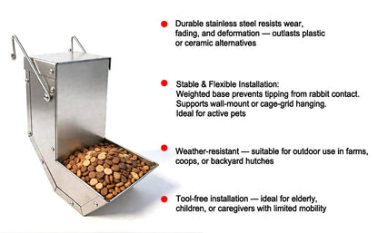 Small Animal Gravity Feeder 4 Pcs - Stainless Steel Pet Feeding Rabbits Feeder, Anti-Corrosion Durable with Sliding Lid for Indoor Outdoor Cage Use - size: 4 pcs