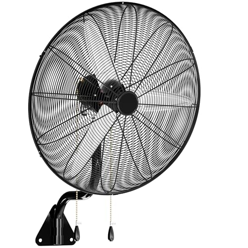 Uthfy 26 Inch High Velocity Wall Mount Fan, 9200CFM Outdoor Industrial Fan with Dual Pull Cord Control, 6 FT Cord, 3 Speeds, Heavy Duty Oscillating Fan for Indoor, Garage, Patio, Workshop Use, Black - size: 26 Inch