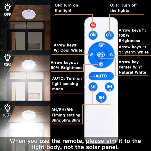 MEIHONG Solar Ceiling Light, Porch Ceiling Light with Remote, Dimmable Solar Shed Lights with Timer, Gazebo Lights with Dusk to Dawn Sensor/Timer/3 Color - color: White