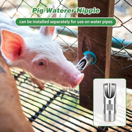 4 Pcs Pig Waterer Nipples for Barrel Kit, Stainless Steel Hog Waterer Nipples Automatic Pig Nipple Water Drinker Feeder Water System with Brass Tank Connector Kit for Piglets Goat