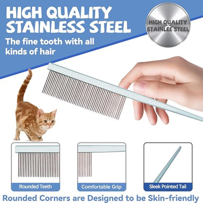 Grooming Pet Comb Rat Tail Dematting Cat and Dog Comb，Rounded Ends Design for Safe Tangle Removal, Hairstyling, Massage，Loose Hair Removal，Prevent Irritation，Fluffing Paws,Face,Tail,Remove Tear Stain - color: Light blue