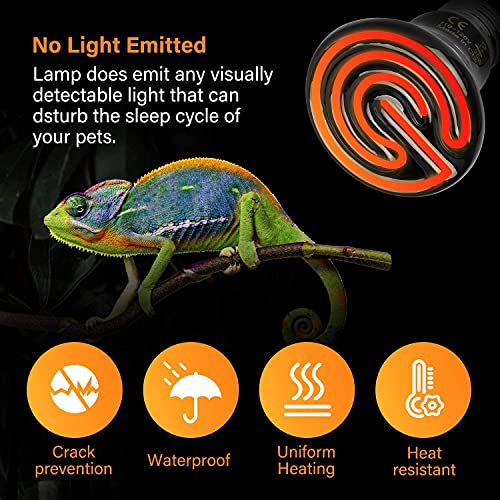 Simple Deluxe 25W/40W/50W/150W/250W Ceramic Heat Emitter Reptile Heat Lamp Bulb No Light Emitting Brooder Coop Heater for Amphibian Pet & Incubating Chicken, 25W(Mini), Black/2-Pack - size: 25 W, style: Mini 2-Pack