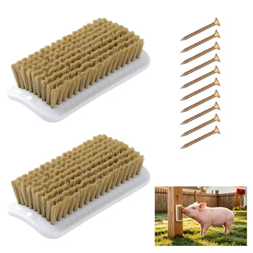 2-Pack Pig Enrichment Scratch Brush – Stress Relief for Pets | Self-grooming tool for mini pet pigs. Helps increase enjoyment. Suitable for pigsties, fences, Wooden Stakes and courtyards