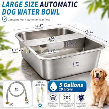 5 Gallon Automatic Dog Water Dispenser, Large Dog Water Bowl Dispenser for Outdoor, Stainless Steel Pet Bowl for Waterer Auto Fill Pet Waterer for Livestock Dogs Cats Chicken Fit 3/4'' GHT Faucet - size: 5 Gallons