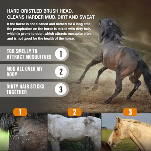 Horsehair Horse Brush for Grooming Flexible Horse Finishing Brush | Horsehair Bristles,Flexible TPR Brush Back,Head&Face&Body Horse Grooming Brush,Gentle Remove Loose Hair Dust Dirt