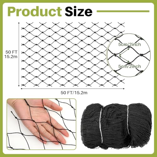 50 x 50 ft Aviary Bird Netting Chicken Netting Commercial Grade Heavy Duty Knotted 2 inch Mesh for Chicken Coops Poultry Blueberries Fruit Trees Net Aviary Garden - size: 50 x 50ft, 2 inches
