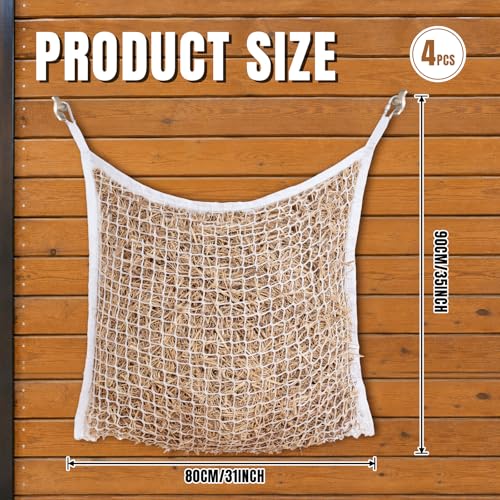 4 PCS Slow Feed Hay Net for Horses, Large Capacity Hay Bags for Horses Goats Sheep Donkey Trailer Full Day Feeding, Easy to Fill and Hang, White, 35 x 31 Inch - size: 4PCS-White