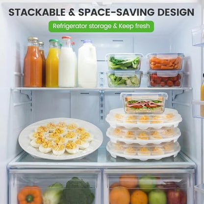 HANSGO Deviled Egg Containers with Lid, 3PCS Deviled Egg Platter Carrier Holder Trays with 66 Slots for Festival Party and Home Kitchen, White - color: 3PCS White