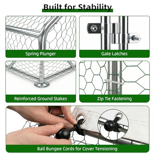 4ever2buy Metal Chicken Coop, 9.5x13 FT Walk-in Chicken Run Pen Poultry Cage, Water-Resistant & Anti-UV Cover, Large Chicken Coop for 12-15 Chickens - size: 154.8"L x 114.2"W x 76.0"H