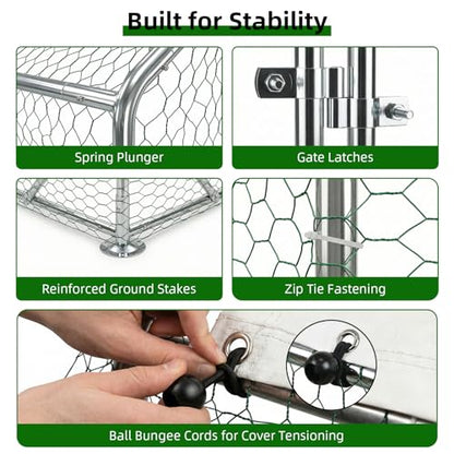 4ever2buy Metal Chicken Coop, 10x20 FT Walk-in Chicken Run Pen Poultry Cage, Water-Resistant & Anti-UV Cover, Large Chicken Coop for 18-22 Chickens - size: 231.6"L x 114.0"W x 76.0"H
