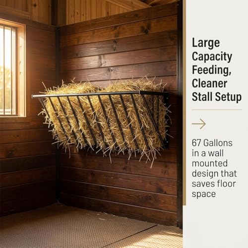 67 Gallon Heavy Duty Wall Mounted Hay Feeder, 63'' Long Hay Feeder for Horses, Easy Install, for Sheep, Livestock Feeders Hanging Indoor/Outdoor