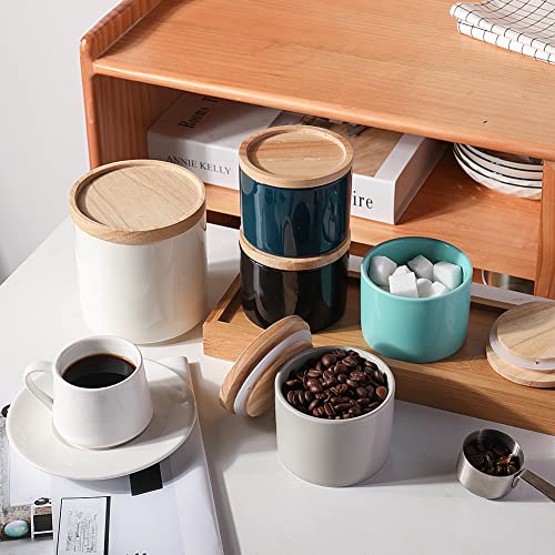 Sweejar Kitchen Canisters Ceramic Food Storage Jar, Stackable Containers with Airtight Seal Wooden Lid for Serving Ground Coffee, Tea, Sugar, Spice and More - 5 Fl Oz(Navy) - color: Navy, style: 5 Fl Oz (3.3"x2.6")