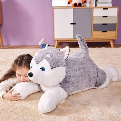 IKASA Giant Husky Stuffed Animal Plush Toy,30" Large Dog Puppy Cute Jumbo Soft Toys,Huge Big Size Plushy Fluffy Fat Plushie,Gifts for Kids - style: Husky Dog