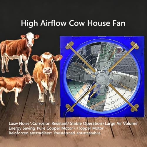 Heavy-Duty 45-Inch Barn Fan for Livestock, Waterproof Hanging Box Ventilator for Garage Patio, Large Industrial Wall-Mounted Cooling Blower with Stainless Steel Blades, Blue