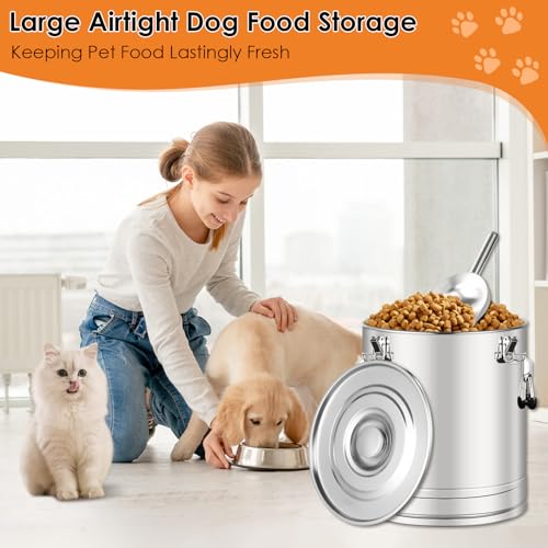 Stainless Steel Dog Food Storage Container,20LB/25LB Airtight Dog Food Storage Container with Lid to Keep Fresh,Easy Clean Large Pet Food Storage Container with Scoop for Cat Food,Chicken Feed,Rice - size: 20 LBS