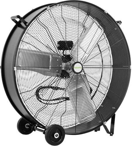 hykolity 36" High Velocity Industrial Drum Fan with 2 Speeds, 15000 CFM Heavy Duty Shop Fan with Casters & Handle for Warehouse, Factory Workshop and Garage Use - color: Black, size: 34 Inch
