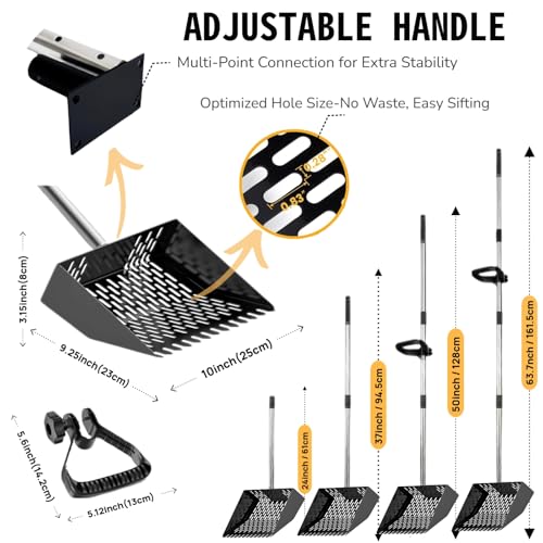 Chicken Poop Scooper & Rake 2-in-1, Adjustable Steel Handle Chicken Poop Shovel (24"-63.7"). Chicken Coop Scoop for Chicken Coop and Pet Poop Cleaning with Ergonomic Grip-Long Slot