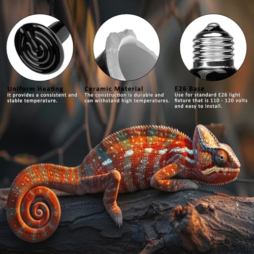 DOMICA Reptile Heat Bulb 50 Watt 2PC, Ceramic Heat Emitter Heat Up Fast, E26 No Light Night Use Heating Bulbs for Beared Dragon, Turtle, Lizard, Snake, Pet Brooder Coop Chicken (50W-Small Tank) - color: 50w-small Tank