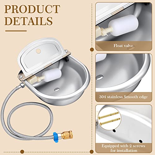 Bokon 2 Sets Automatic Animal Drinking Water Bowl, 304 Stainless Steel Waterer for Dog Cattle Goat Pig, Livestock Water Trough Dispenser with Pipe Hose, 4 Float Valves, Quick Connecter, Expansion Bolt