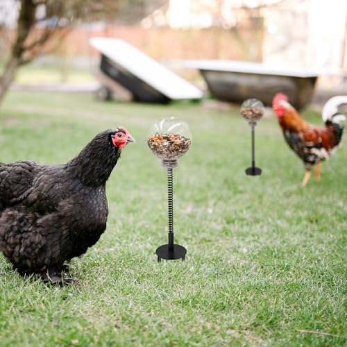 Chicken Enrichment Toys with Spring and Ground Stake, 2 Peck Treat Dispenser, Chicken Feeder for Coop, Coop Accessories for Hens, Geese, Ducks, Turkeys, Other Poultry - size: 2 Pack