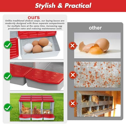 Chicken Nesting Boxes,3 Hole Nesting Box for Chicken Coop, Rolling Egg Collection and Protection Nesting Boxes - size: 3 Compartment