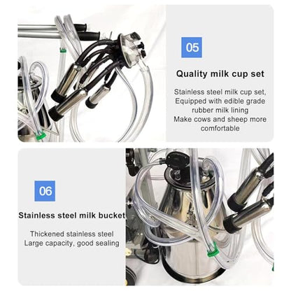 Electric Milking Machine, Farm Bucket Milker for Cows, Automatic Pulsation Vacuum Milker, with 25L Stainless Steel Bucket and Hose(110V) - size: 110V