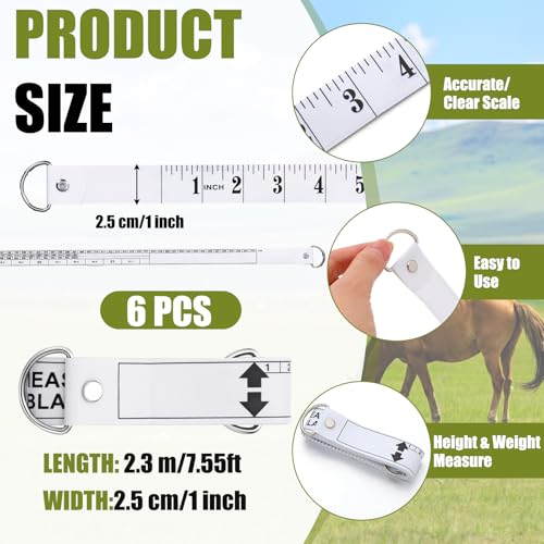 Copkim 6 Pcs Horse Measuring Tape 8.2 Feet Long for Height and Weight Multifunctional Horse Accessories for Accurate Waist Measurement and Weight Loss Tracking Portable PVC Measuring Stick