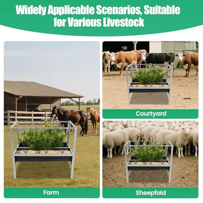 Bacocoo Livestock Feed Trough 2-in-1 for Goats & Sheep - Large Capacity Galvanized Steel Dual-Sided Feeder, Hay & Grain Trough, Black Livestock Feeder for Sheep, Calf, Cow and Horse.