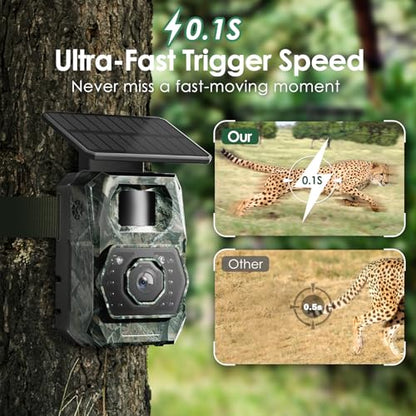 MAXDONE Solar Trail Camera WiFi Bluetooth - 4K 64MP Game Cameras with Night Vision Motion Activated IP66 Waterproof, with 5200mAh Battery and 32GB Memory Card Cameras for Outdoor and Backyard ﻿