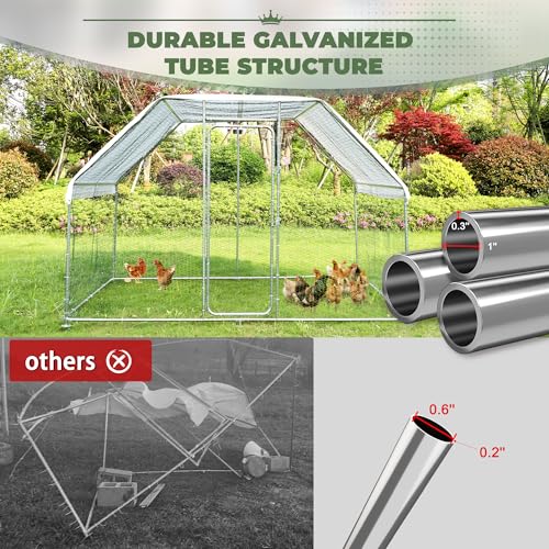 Metal Chicken Coop, 9.8 x 6.6 x6.6 Walk-in Chicken Run for 10 Chicken with Upgrade Roosting Perch, Water-Resident and Anti-UV Cover, Sturdy Flat Roof Chicken House for Outdoor Farm Use - color: Flat Roof