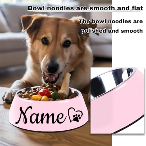 Personalized Stainless Steel Dog & Cat Food/Water Bowls – Custom Pet Name, Non-Slip, Easy Clean Feeding Dishes with Separate Plates(Pink) - color: Pink