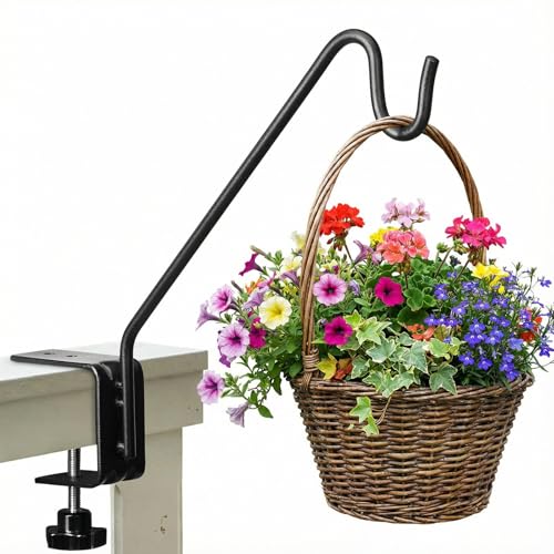 Kingsyard Middium Heavy Duty Deck Hook - 10 inch Metal Deck Railing Hooks for Hanging Bird Feeders, Planters, Suet Baskets, Lanterns, Wind Chimes - size: 10" Clamp Mounted