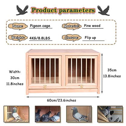 Bird Cage Large Size Solid Wood Pigeon Pairing Cage, Indoor Pigeon Nest Box with Pull Out Tray, Easy to Clean, Need to Install(Natural,23.6IN*2) - size: 23.6IN*2