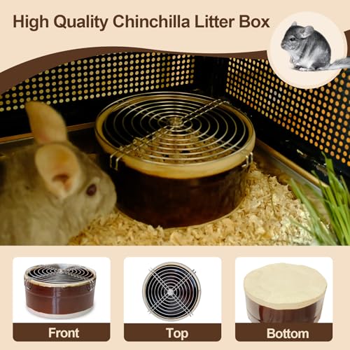 Ceramic Chinchilla Litter Box Corner Litter Box for Small Pets Round Potty Trainer Corner Litter with Stainless Steel Grids Chew-Resistant，Anti-Slip Pet Pan for Chinchillas, Small Animals