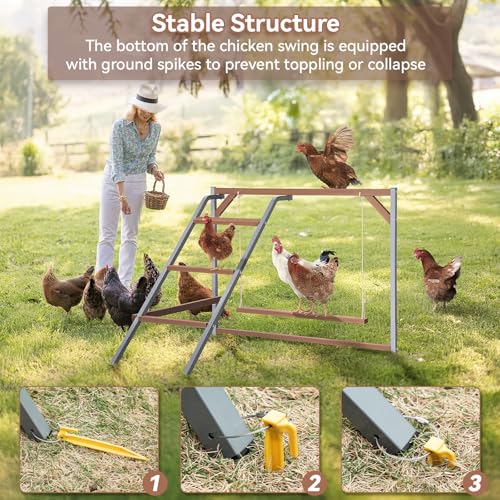 PETSFIT Chicken Perch for Coop-Solid Wood and Rustproof Iron Roosting Bar with Swing - Ideal for Backyard Poultry, Chicken Coops, and Farms-Easy to Assemble and Clean - size: 43"Lx36"Wx32"H