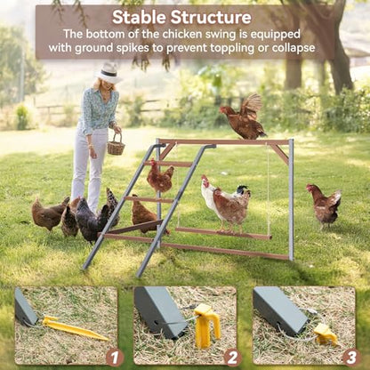 PETSFIT Chicken Perch for Coop-Solid Wood and Rustproof Iron Roosting Bar with Swing - Ideal for Backyard Poultry, Chicken Coops, and Farms-Easy to Assemble and Clean - size: 43"Lx36"Wx32"H