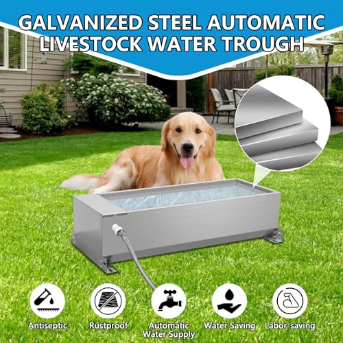 Automatic Livestock Water Trough Large Capacity Self Filling Dog Waterer Tank Animal Drinking Water Bowl with Float Valve Metal Water Trough for Livestock Dog Horse Goat Pets Pig Cow Deer
