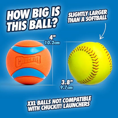 Chuckit! Ultra Ball Dog Toy - Size XXL - For Dogs 100+ lbs - Made from Durable Rubber - Super Bouncy - Floats in Water - 4-inch Diameter - Pack of 1 - color: Ultra, size: XXL