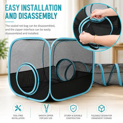 Rabbit Playpen with Tunnel, Breathable & Transparent Rabbit Playpen Pop Open Tent with Tube for Dwarf Rabbits,Ferret, Small Animal Playpens Bunny Tunnels Exercise Play Indoor or Outdoor